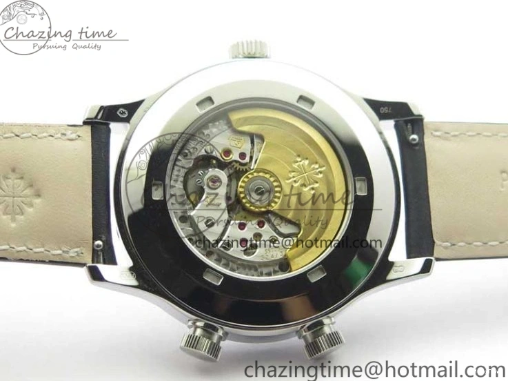 MIROTIME 0120 Practical Calatrava 5524 Pilot Travel Time SS GRF Blue Dial on Black Leather Strap A324 V 7107